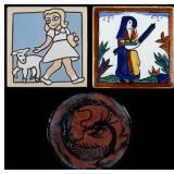 AN AMERICAN ENCAUSTIC FAIENCE TILE, TWO OTHERS