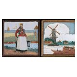 TWO POLYCHROME DELFT ART POTTERY TILES