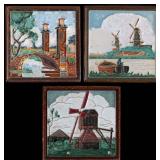 THREE POLYCHROME DELFT ART POTTERY TILES