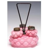 A VICTORIAN QUILTED PINK GLASS CASTOR SET