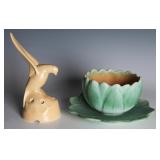A WELLER ART POTTERY BIRD FROG AND PUMILA BOWL