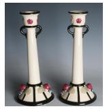 A PAIR OF WELLER ART POTTERY NOVAL CANDLE HOLDERS
