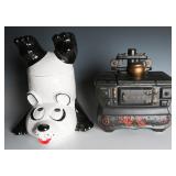 TWO VINTAGE McCOY COOKIE JARS, PANDA AND STOVE
