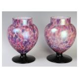 A PAIR OF FOOTED ART GLASS VASES ATTR AS CZECH