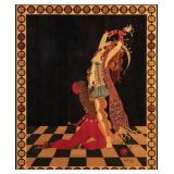 AN EXOTIC INLAID WOOD PANEL AFTER GEORGE BARBIER