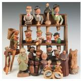 GERMAN CARVED WOOD BOTTLE STOPPERS AND FIGURES