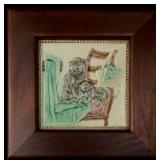 CIRCA 1900 AUSTRIAN MAJOLICA TILE W/ CAT & KITTEN