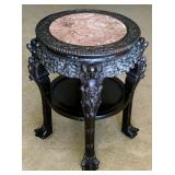A 19TH C. CHINESE CARVED ROSEWOOD TABLE W/ MARBLE