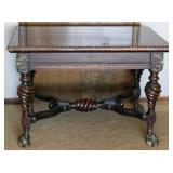 UNUSUAL AMERICAN LIBRARY TABLE W/ DOGS & MASKS