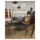 White Mantel, chairs, chandelier