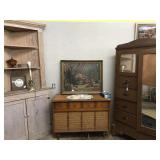 corner cabinet, pictures, accessories