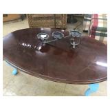 coffee table blue legs brown top