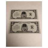 2 Carl Yastrzemski 5 Dollar Bills 2 Carl Yastrzemski 5 Dollar Bills