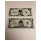 2 Carl Yastrzemski 5 Dollar Bills