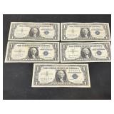 5 $1 Silver Certificate Notes