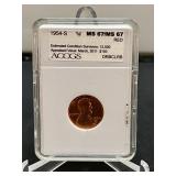 1954S Wheat Cent ACCGS MS 67