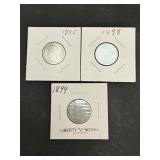 3 Liberty V Nickels (1895, 1898, 1899)