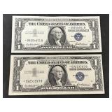 2 1957 $1 Silver Certificate Star Notes
