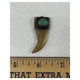 Bear Claw Wrapped with Silver & A Turquoise Stone