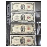 4 $2 Red Seal Notes (1953, 1953A, 2-1953B)