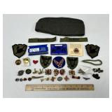 Assorted Military Pins, Patches, Cap, Etc
