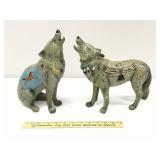 2 Southwest Indian Painted Wolf Figures