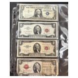4 Notes (1957 $1 Silver Star, 1963 $2 Red Seal, 19