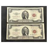 2 1953A Consecutive Serial Numbered $2 Red Seal No