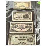 4 WWII Japanese Currency Notes