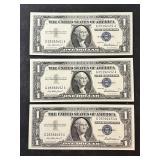 3 1957 Consecutive Serial Numbered $1 Silver Certi
