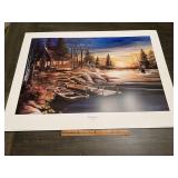 David Krech "Peaceful Haven" Cabin Lake Sunset Wil