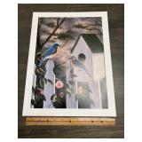 Kelley Bluebirds & Birdhouse Floral Wildlife Print