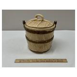 Wooden Water Bucket Woven Cover Ceramic Cookie Jar