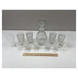Clear Glass Crystal Decanter & Glass Set & Extras