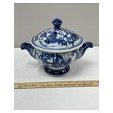 Oriental Blue & White Ceramic Covered Dish