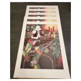 1991 Christmas Fireplace Stocking Prints Lot of 5