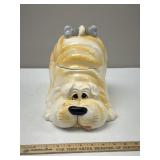 Ceramic Dog with Bone Wrapped with Tail Cookie Jar