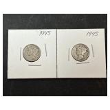 2 1945 Mercury Dimes
