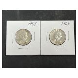 2 1964 Washington Silver Quarters