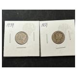 2 Mercury Dimes (1939, 1931)