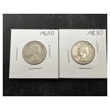 2 Washington Silver Quarters (1960D, 1963D)