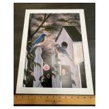 Kelley Bluebirds & Birdhouse Floral Wildlife Print