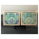 2 France Liberation Currency Notes