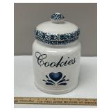 Blue And White Stoneware Ceramic Cookie Jar