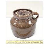 Brown Glazed Stoneware Bean Pot With Handle