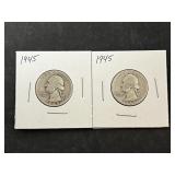 2 1945 Washington Silver Quarters