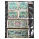 6 WWII French Currency Notes