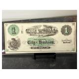 City of Hudson $1 Obsolete Currency Note