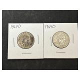 2 1964D Washington Silver Quarters