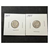 2 1944 Mercury Silver Dimes